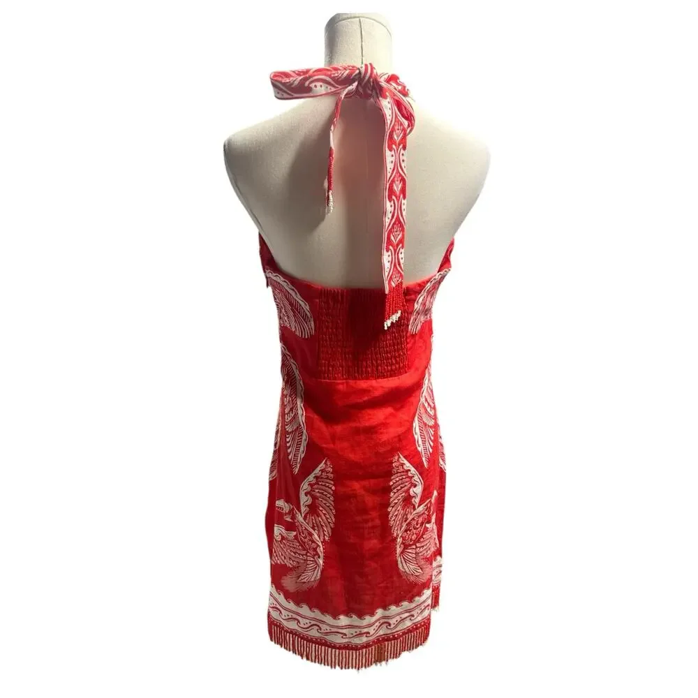 Farm Rio Red Majestic Coconut Tree Euroflax Premium Linen Mini Dress - Picture 8 of 11